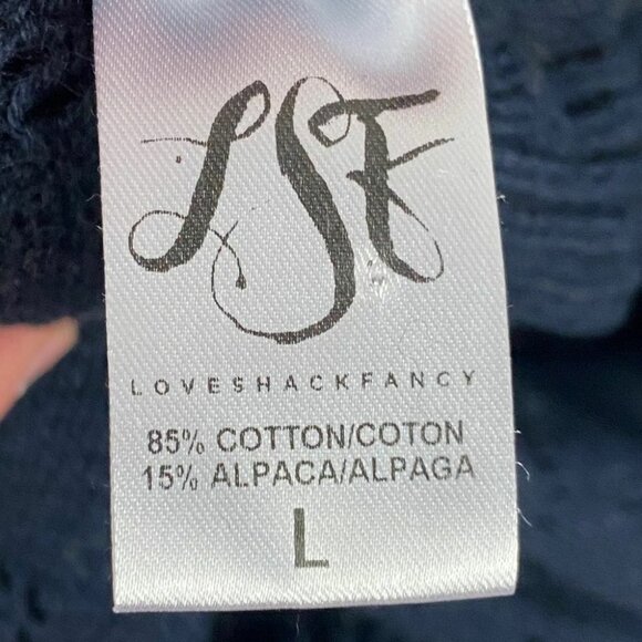 LOVESHACKFANCY Alpaca Boho Wool‎ Blue Sweater Puff Sleeve Ruffle Trim Size Large - Picture 8 of 10